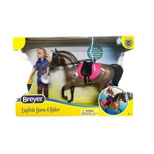 Breyer Classics English Horse and Rider Blonde Girl Brown Pony With Helmet